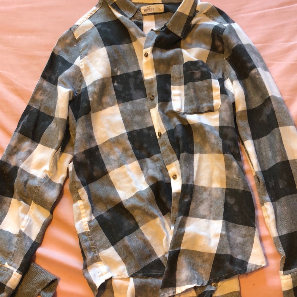 Hollister grey, white, and black flannel